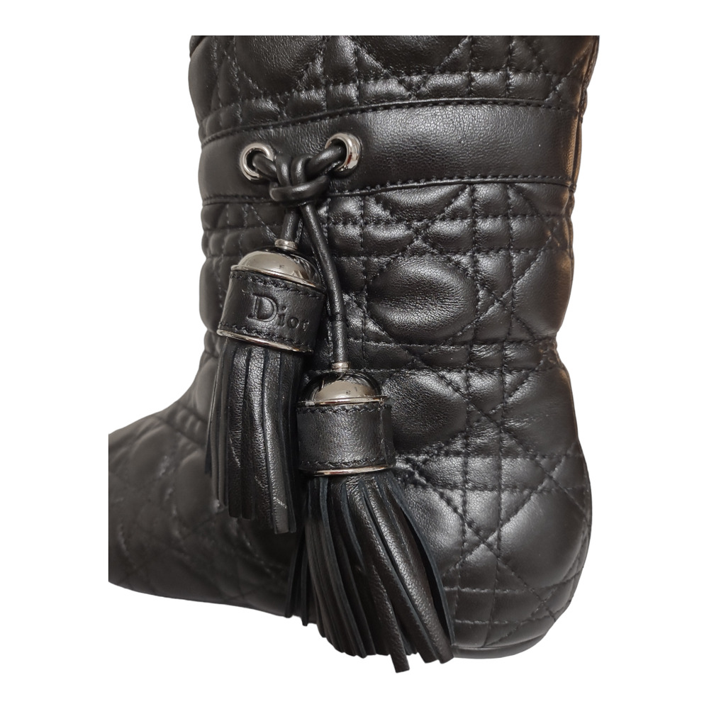 DIOR Quilted Black Leather Ankle Boots Size 8.5 Moto Luxury Tassels Edgy Fall - Picture 5 of 8